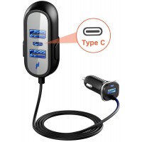 Chargeur de Voiture, Babacom Chargeur Allume-Cigare 4 Ports USB Type C Multifonctionnel 30W 12V/24V 5.8A Charge Rapide