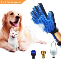 Babacom Guantes Para Mascotas, 3 en 1 Herramienta de Baño para Perros Gatos Caballo, Ducha Rociador Guantes Con 3 Adaptadores de Grifo para Deshedding Masaje Limpieza y Aseo de Mascotas