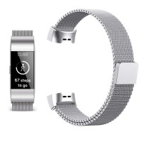 Babacom Bracelet Fitbit Charge 3, Bande en Maille Milanaise d'Acier Inoxydable pour Fitbit Charge 3 Suivi d'Activité Forme et Sport pour Femme Homme 6.1"-9.9" (L, Argenté)