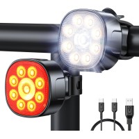 Babacom Lumiere Velo [Spot & Faisceau d'Inondation], Éclairage Vélo Avant et Arrière Rechargeable USB, 8+7 Modes Lampe Velo Moto LED Puissantes Étanche IP65 pour VTT, Trotinette Electrique, Jour/Nuit