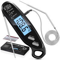 Babacom Fleischthermometer Sofortanzeige mit zwei Sonden & großem Bildschirm, Bratenthermometer mit Alarmeinstellung und Kalibrierung, Grillthermometer für Küche, Ofen, Zucker, Flüssigkeiten, BBQ，Schwarz