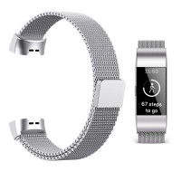 Babacom Cinturino Fitbit Charge 3, Chiusura Magnetica Milanese Loop Bracciale in Acciaio Inox per Fitness attività Tracker, Braccialetto Magnetico Ricambio per Donna Uomo (Argento, S) 