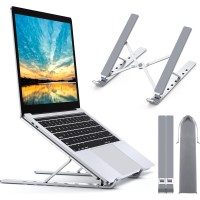 Babacom Laptop Ständer, 5-Stufe Aluminium Laptop Stand, Tragbar Höhenverstellbarer Belüfteter Schreibtisch-Bücherständer Kompatibel mit MacBook Pro Air, und andere 10-15,6 ” Laptops Tablet, Silber