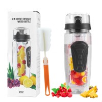 BABACOM Sport Water Bottle, Fruit Infuser Water Bottle 32 OZ BPA Free Tritan Leakproof,Wide Mouth & Flip Top Lid for Hiking Cycling Camping Gym[Gift: A Cleaning Brush]
